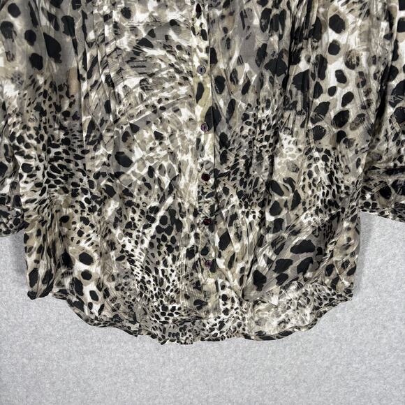 90s Gloria Vanderbilt Top Large Modal Animal Leopard Pleated Neutrals Tunic Loud - Picture 3 of 14